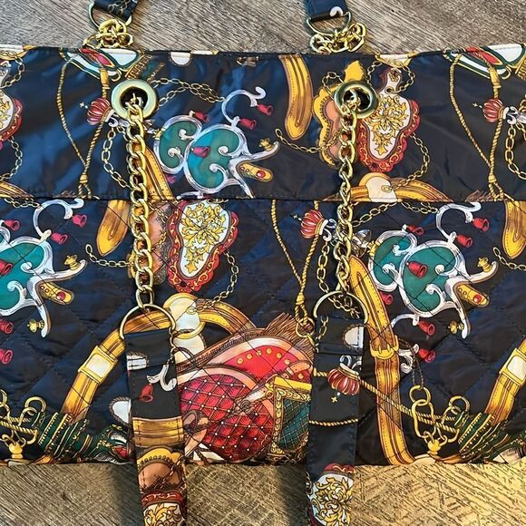 Vintage Kalencom Quilted Tote Bag Large Chain Print Shoulder Carryall Travel - Picture 4 of 8